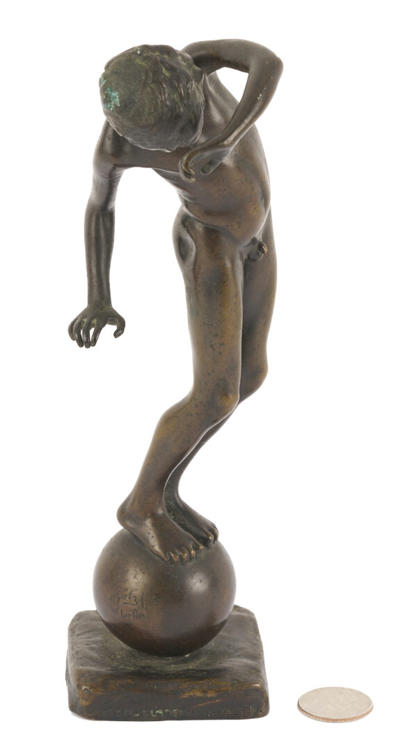 Lot 924: Johannes Gotz Bronze Sculpture, Boy Balancing on a Ball