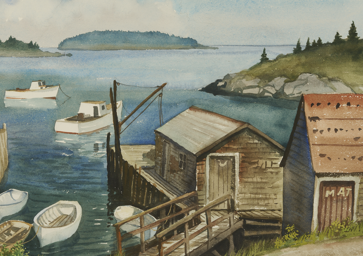 Lot 932: Yngve Edward Soderberg W/C Marine Painting, New England Harbor