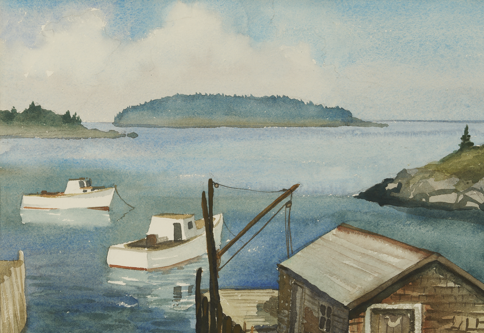 Lot 932: Yngve Edward Soderberg W/C Marine Painting, New England Harbor