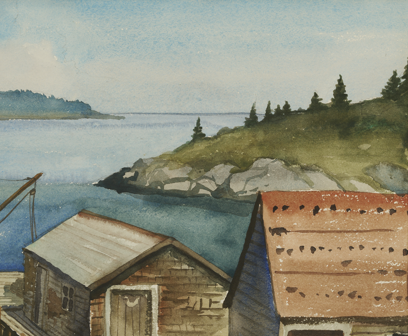 Lot 932: Yngve Edward Soderberg W/C Marine Painting, New England Harbor