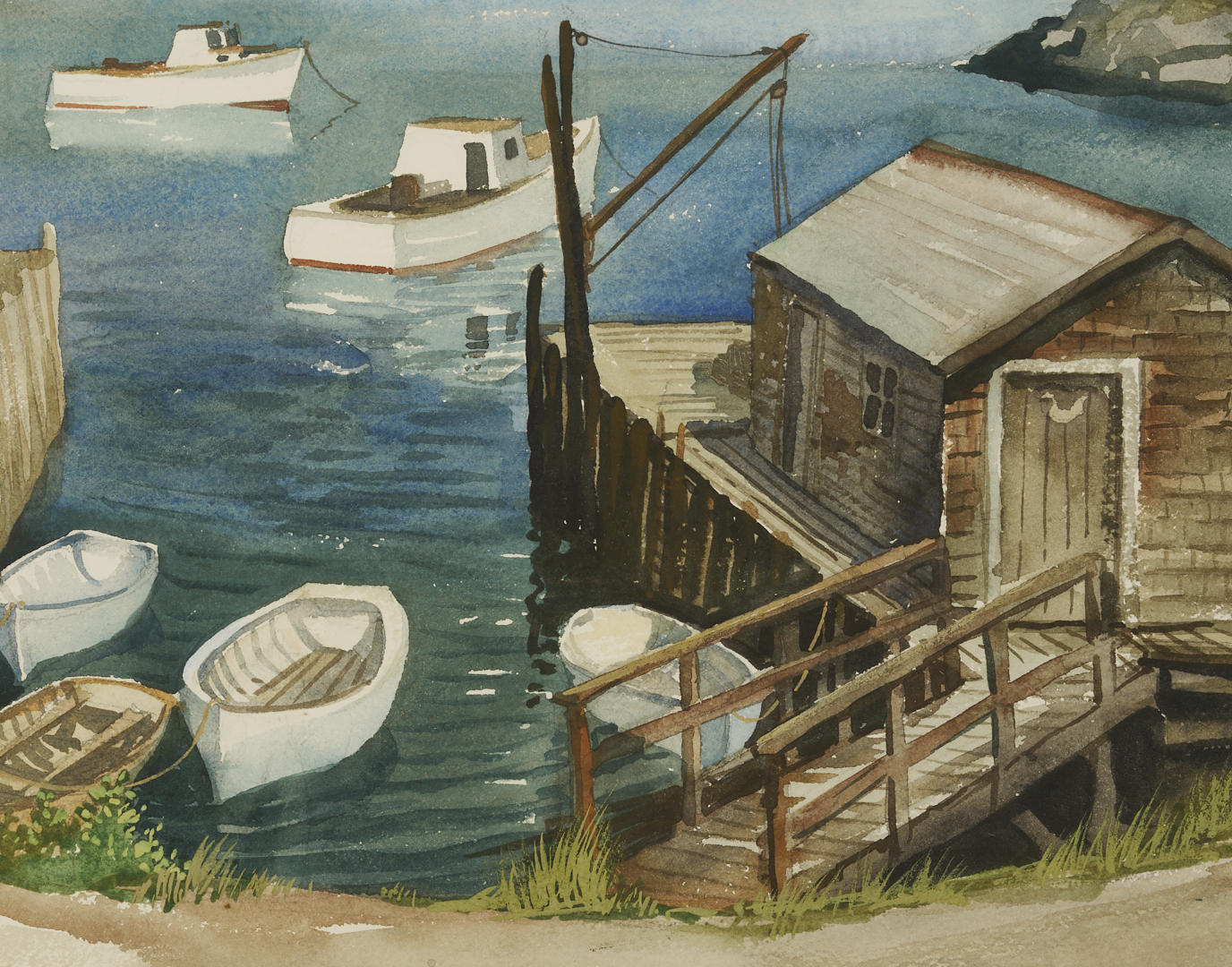 Lot 932: Yngve Edward Soderberg W/C Marine Painting, New England Harbor