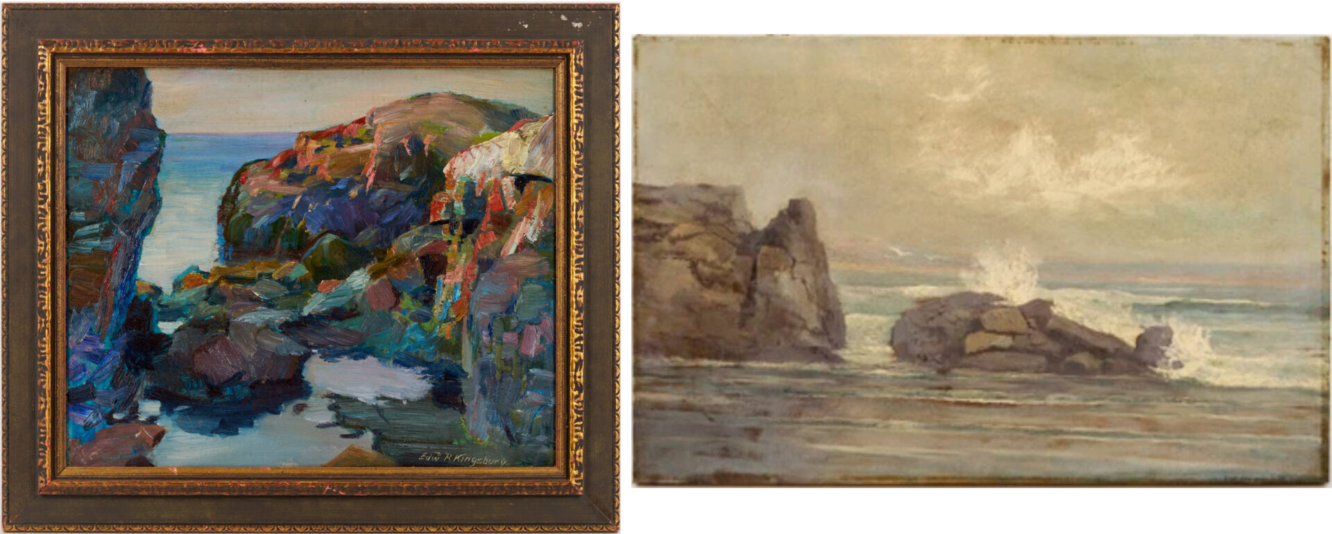 Lot 933: 2 Coastal Seascape Paintings, Edward Kingsbury & E.W. Parkhurst