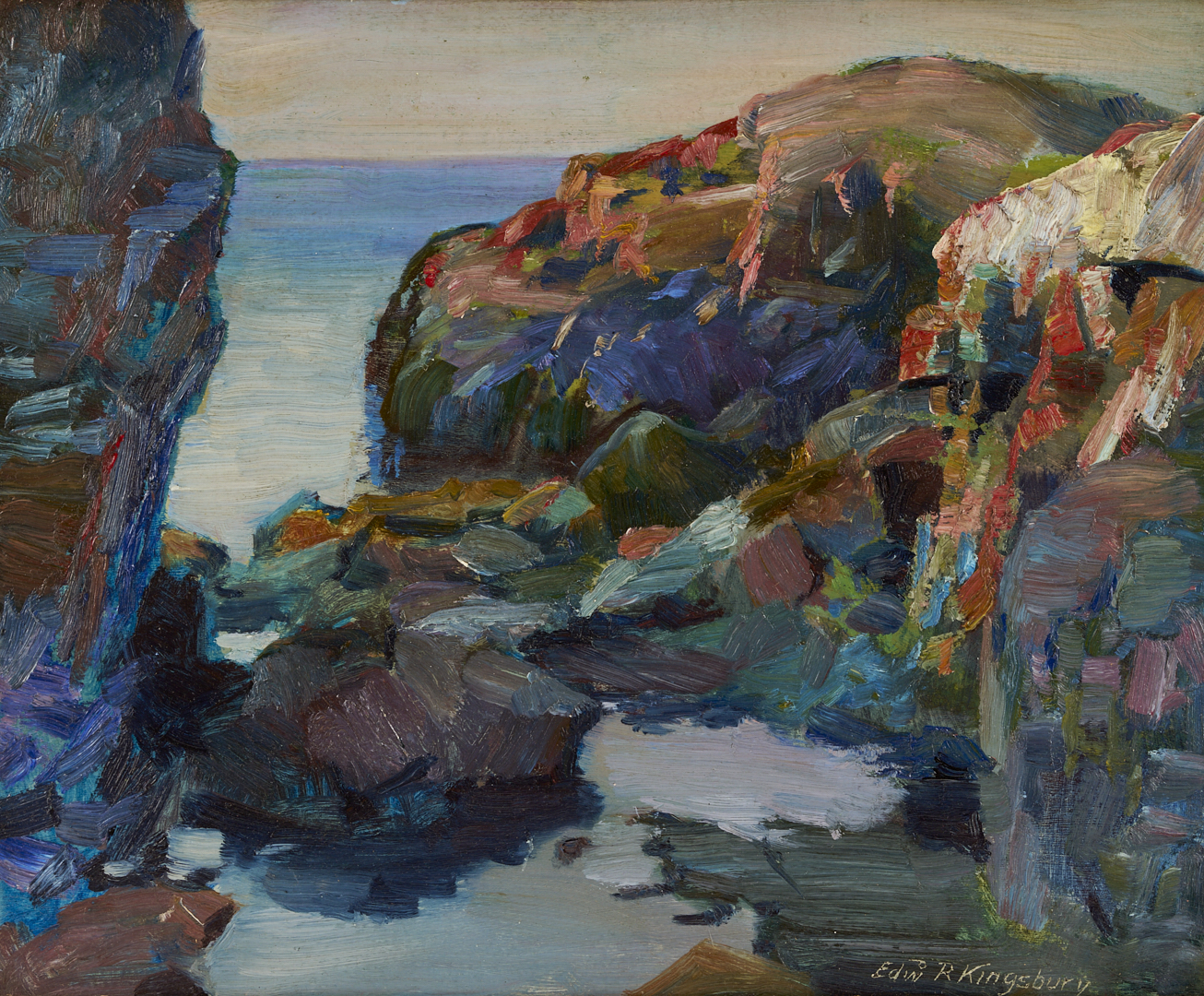 Lot 933: 2 Coastal Seascape Paintings, Edward Kingsbury & E.W. Parkhurst