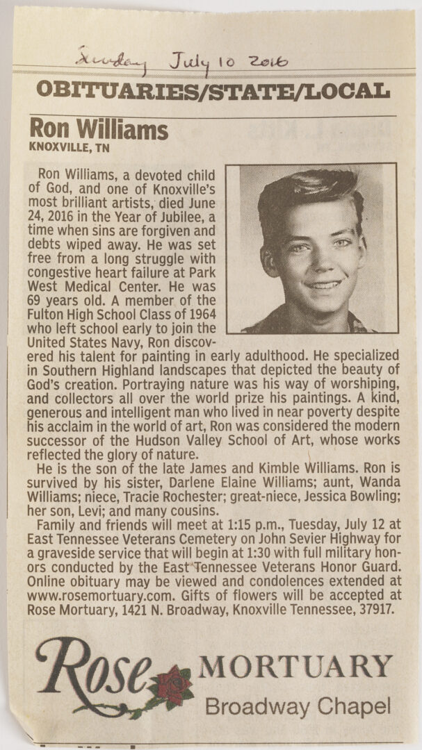 Lot 937: 2 Ron Williams Smoky Mountain Landscape Paintings