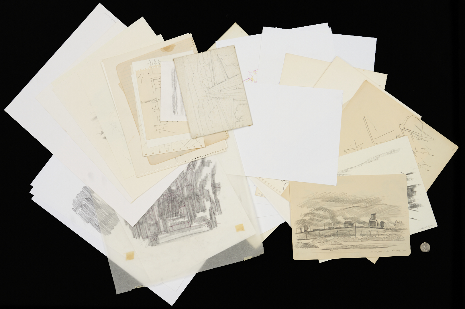 Lot 941: 32 George Cress Architectural and Related Drawings Incl. Southern, European
