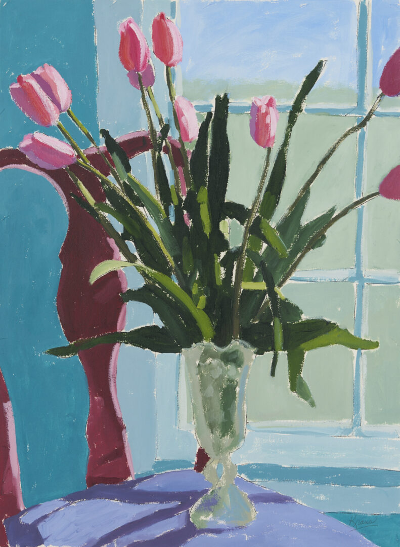 Lot 945: Harold Kraus Oil Painting, Still life w/ Tulips