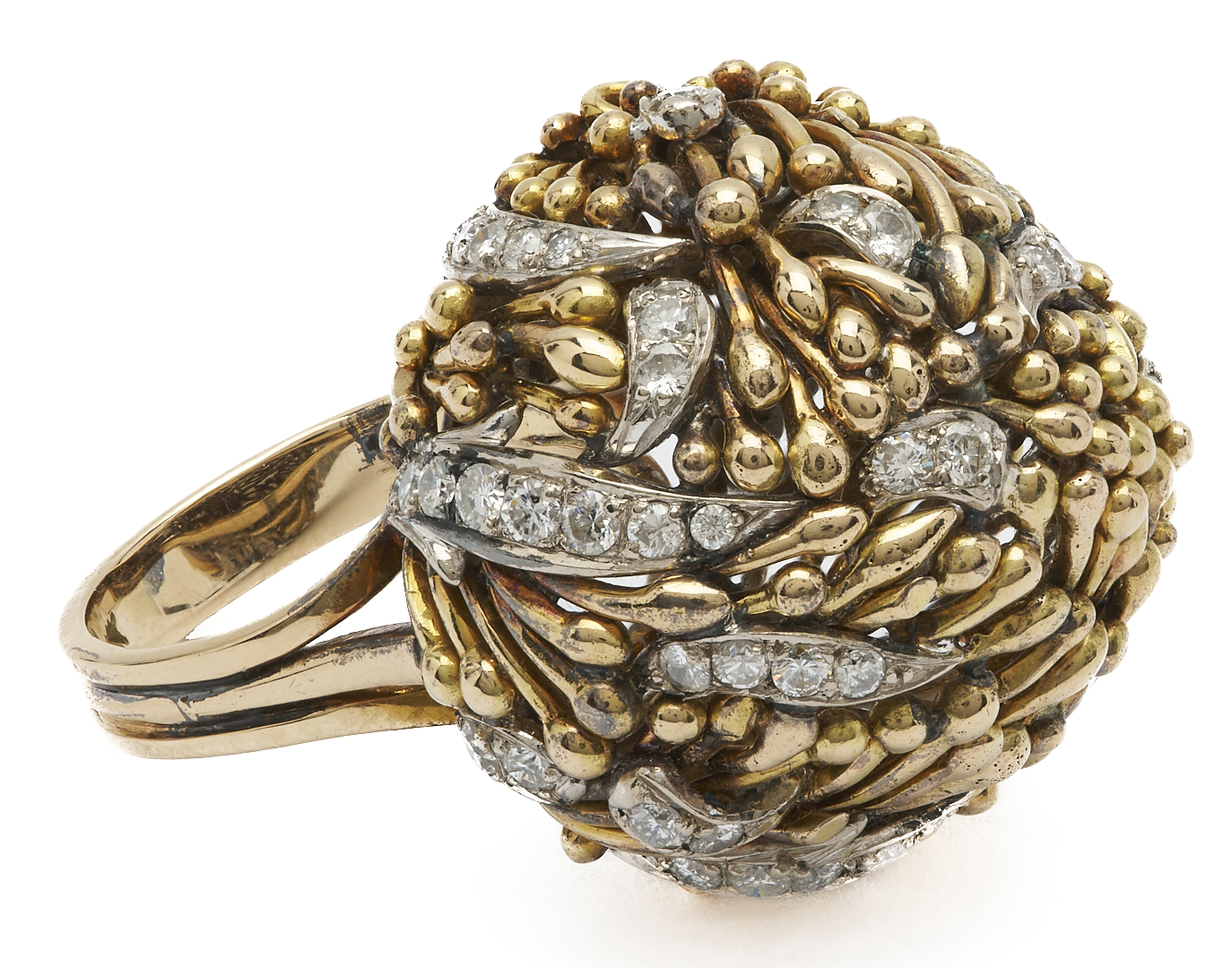 Lot 949: 14K Gold & Melee Diamond Cocktail Dome Ring