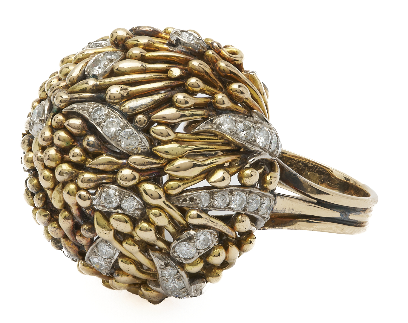 Lot 949: 14K Gold & Melee Diamond Cocktail Dome Ring
