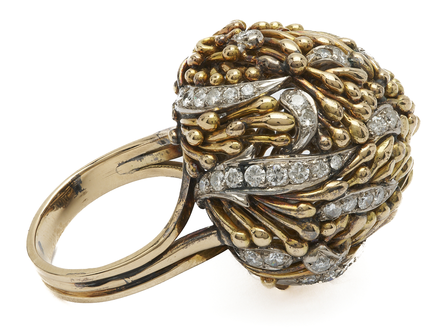 Lot 949: 14K Gold & Melee Diamond Cocktail Dome Ring