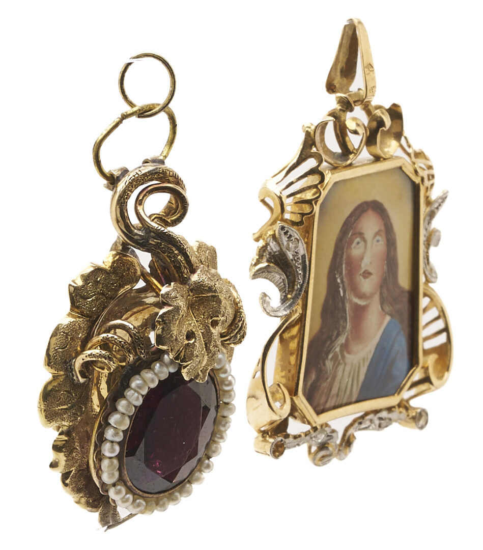 Lot 950: 2 Antique Gold & Gemstone Pendants