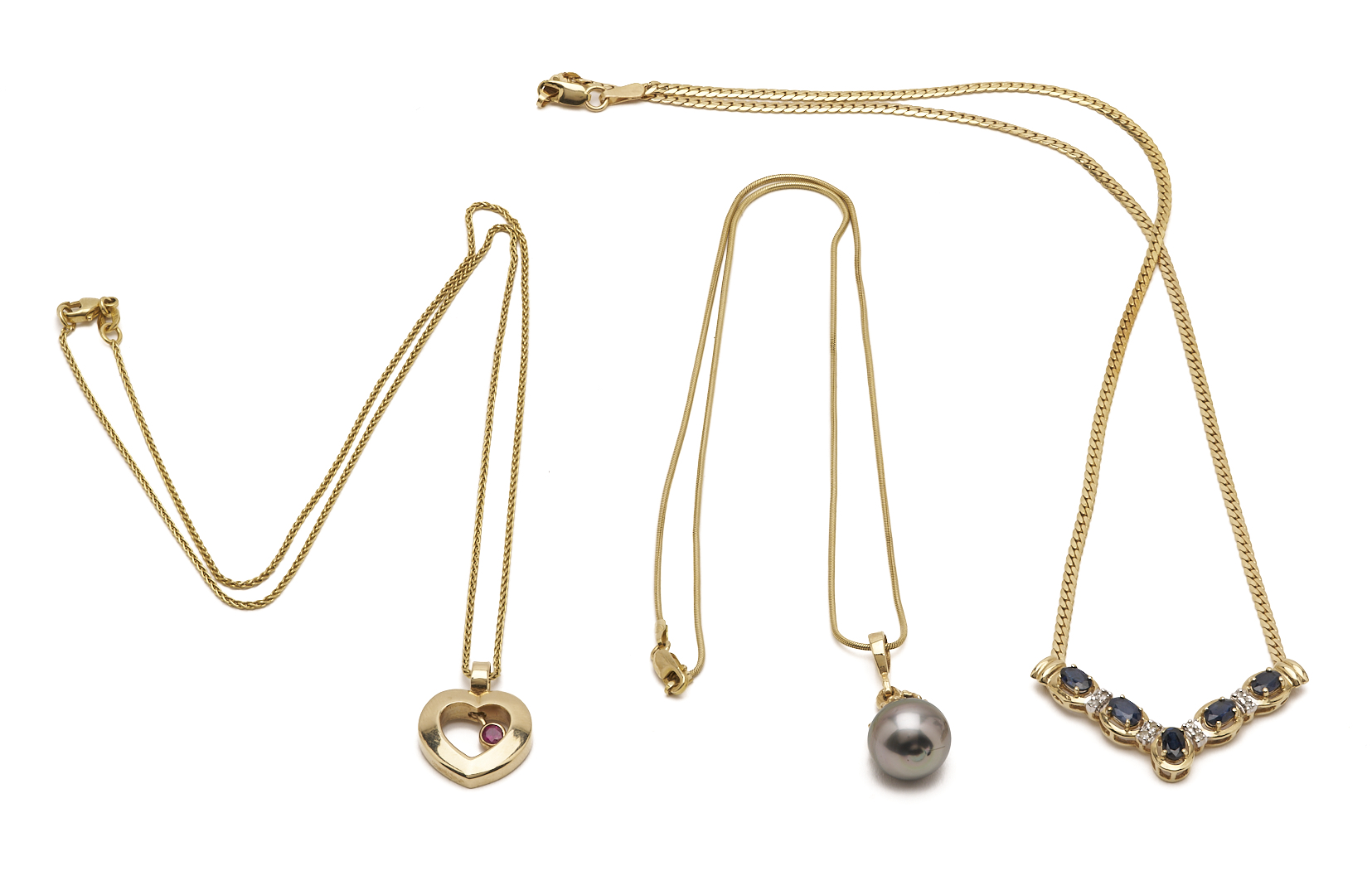 Lot 961: Three 14K Gold & Gemstone Necklaces