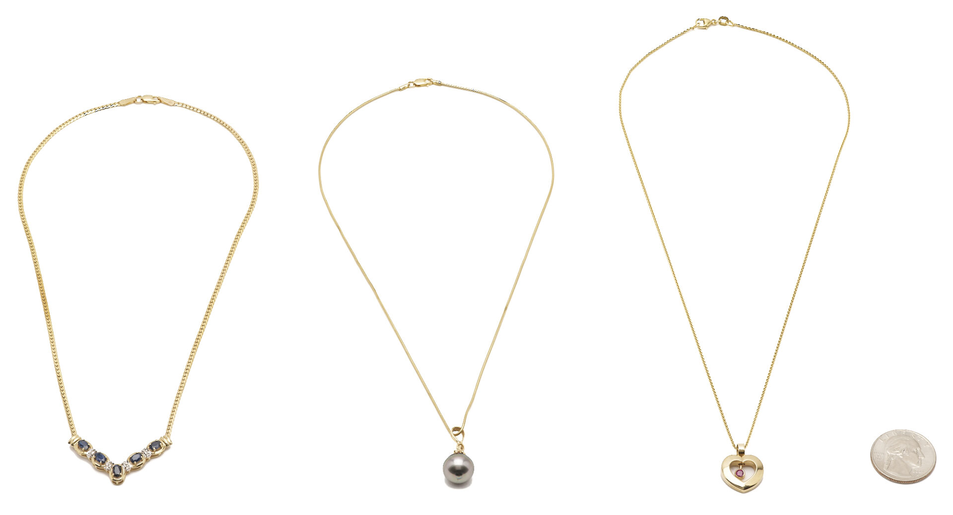 Lot 961: Three 14K Gold & Gemstone Necklaces
