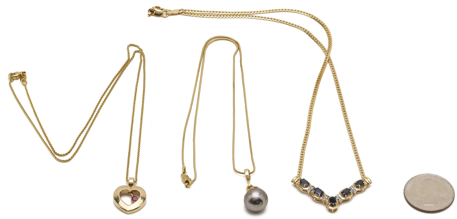 Lot 961: Three 14K Gold & Gemstone Necklaces