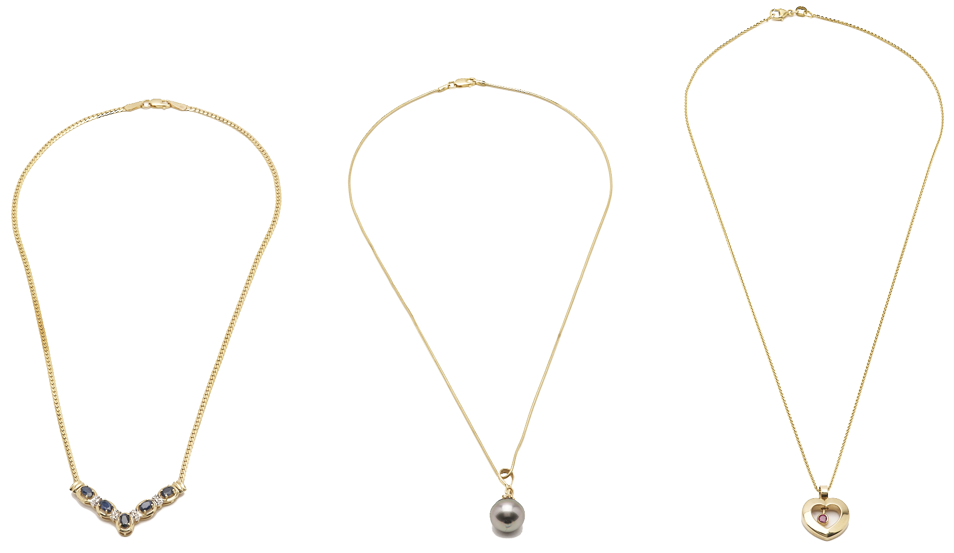 Lot 961: Three 14K Gold & Gemstone Necklaces