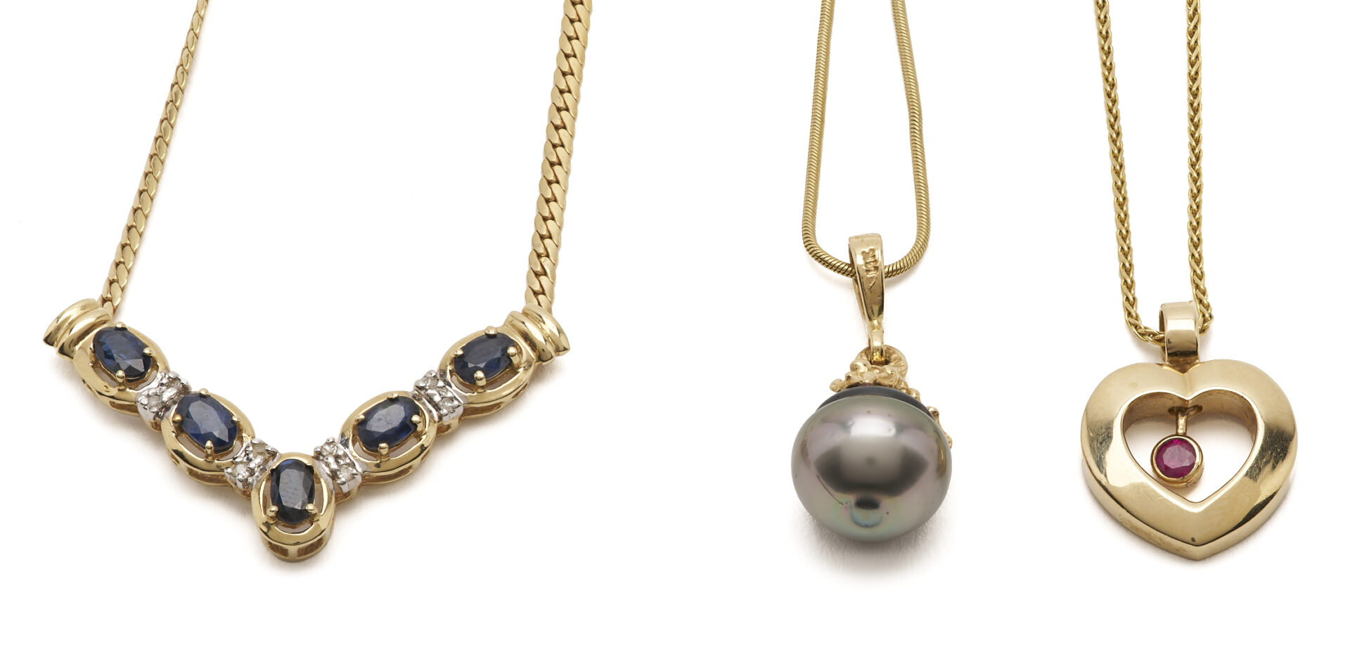 Lot 961: Three 14K Gold & Gemstone Necklaces