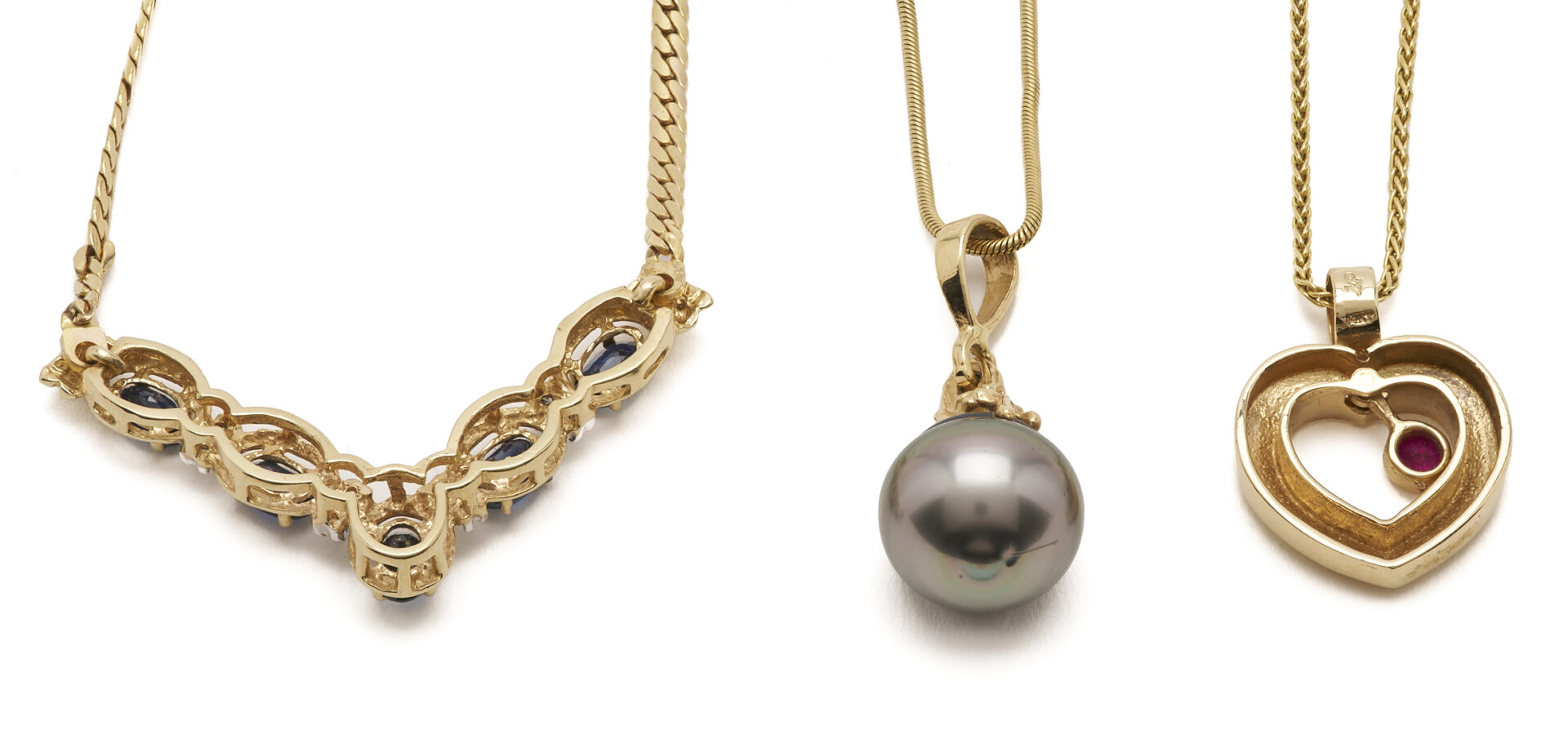 Lot 961: Three 14K Gold & Gemstone Necklaces
