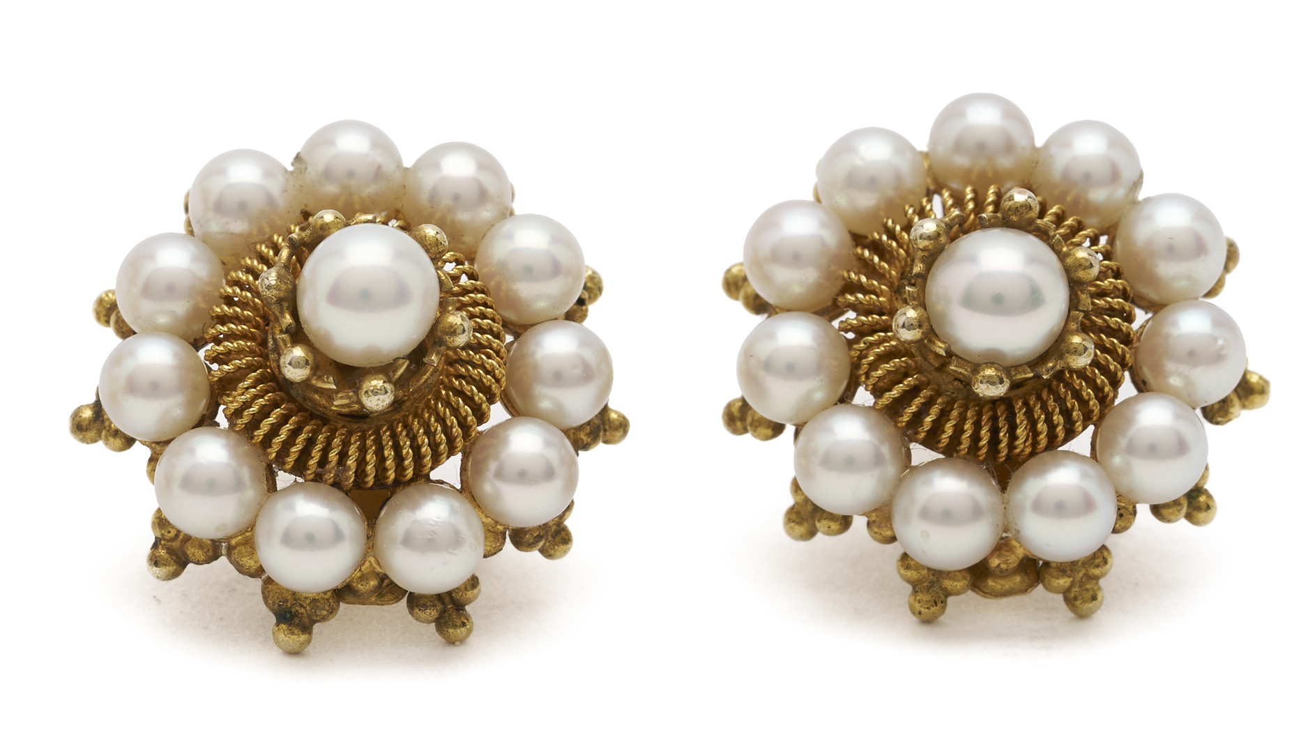 Lot 964: 14K Gold & Gemstone Cornucopia Brooch and 10K Gold & Pearl Screwback Earrings