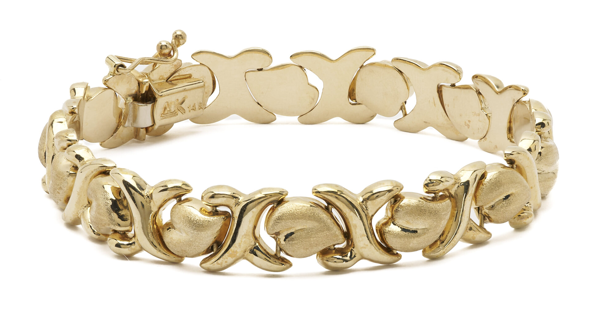 Lot 966: 14K Gold Heart Link Bracelet