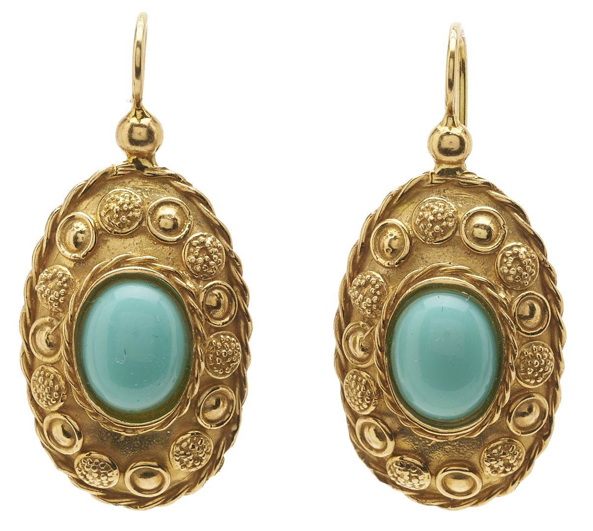 Lot 970: 18K Gold & Turquoise Earrings