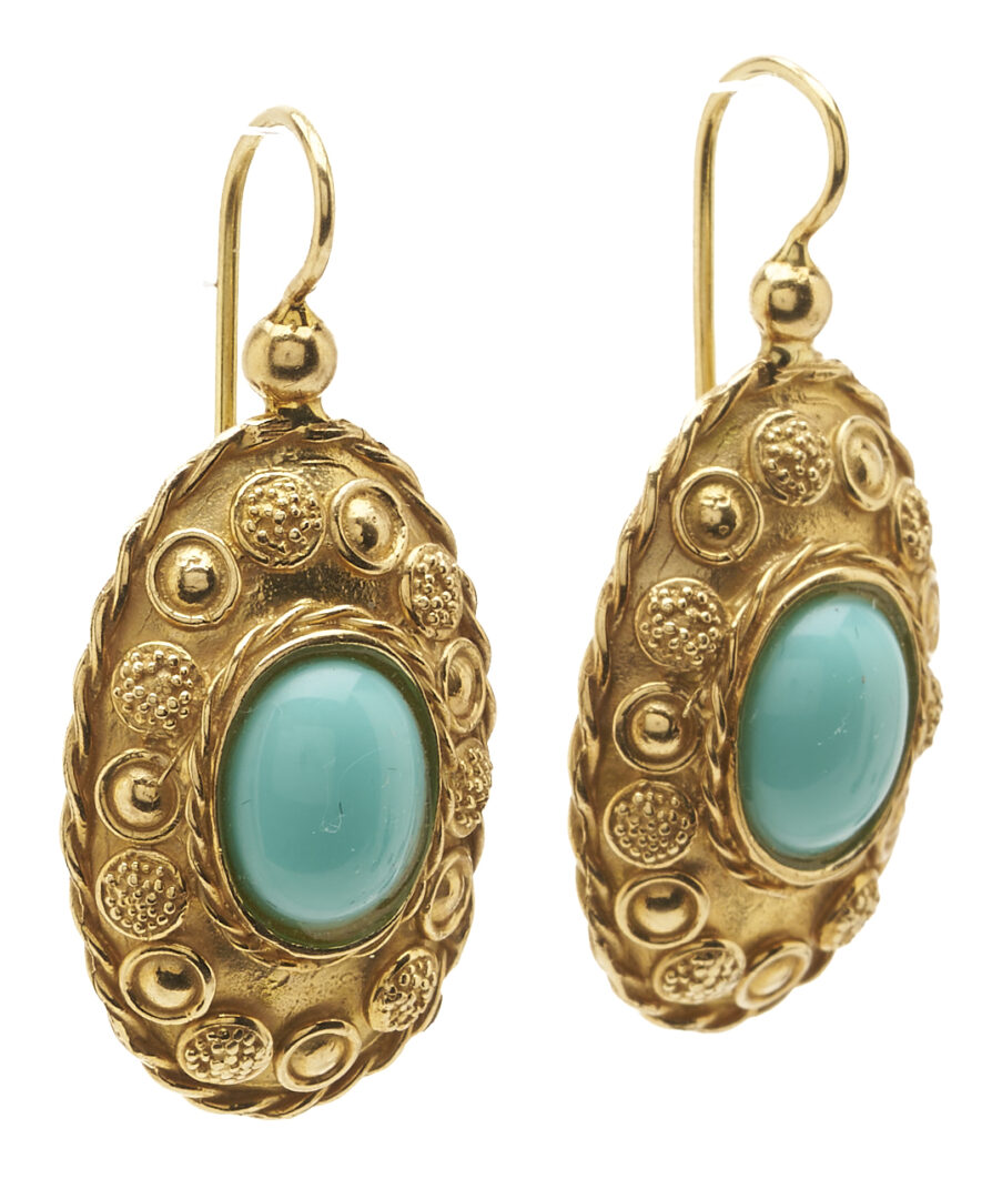 Lot 970: 18K Gold & Turquoise Earrings
