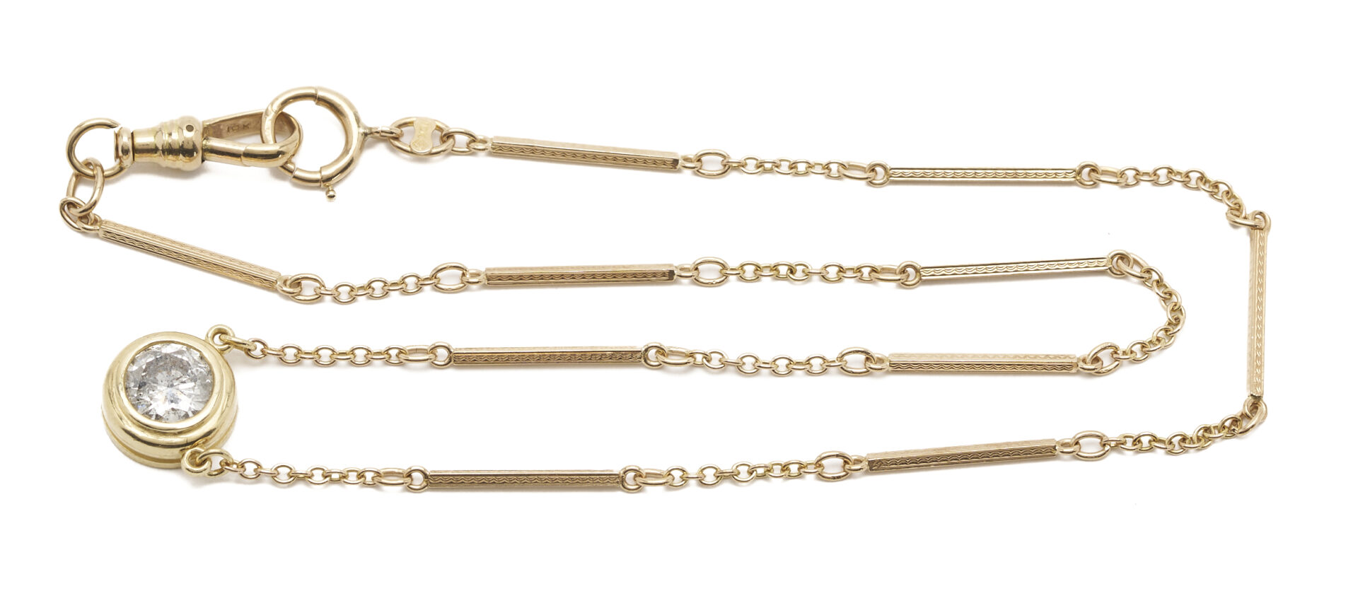 Lot 972: 10K Yellow Gold Watch Chain & Diamond Pendant Necklace