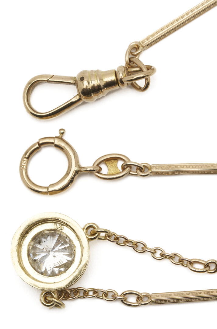 Lot 972: 10K Yellow Gold Watch Chain & Diamond Pendant Necklace