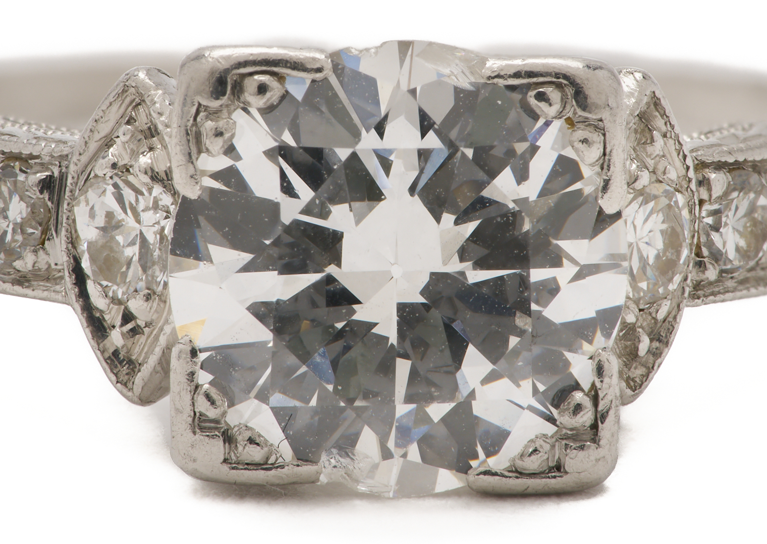 Lot 974: 1.39 Carat Platinum Diamond Art Deco Engagement Ring
