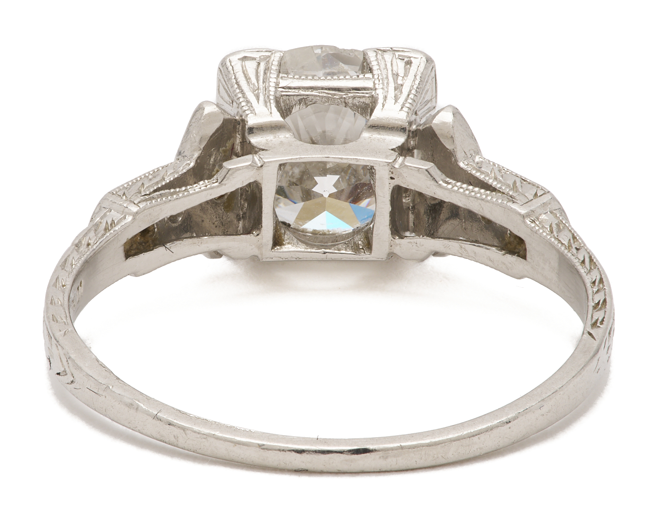 Lot 974: 1.39 Carat Platinum Diamond Art Deco Engagement Ring