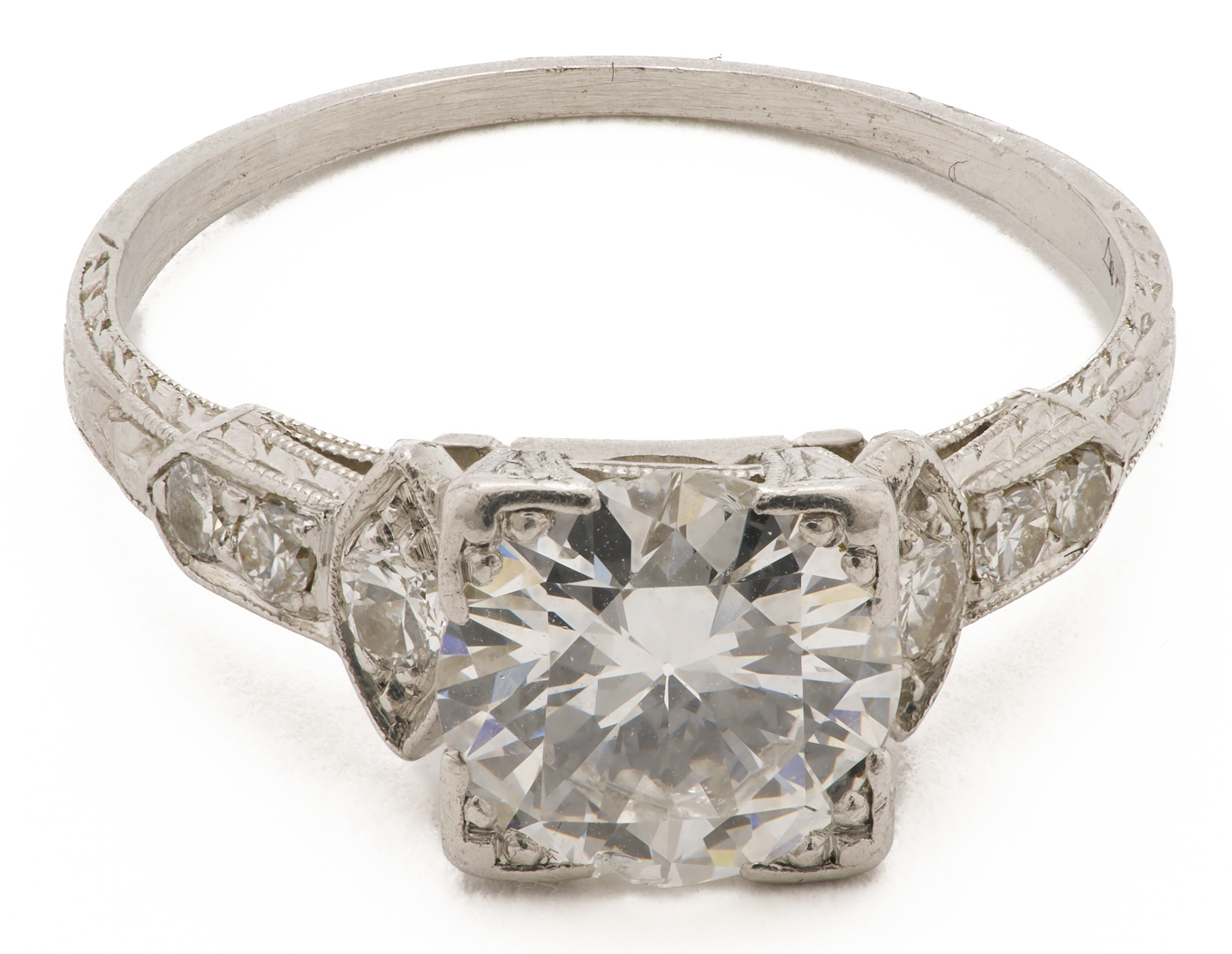 Lot 974: 1.39 Carat Platinum Diamond Art Deco Engagement Ring