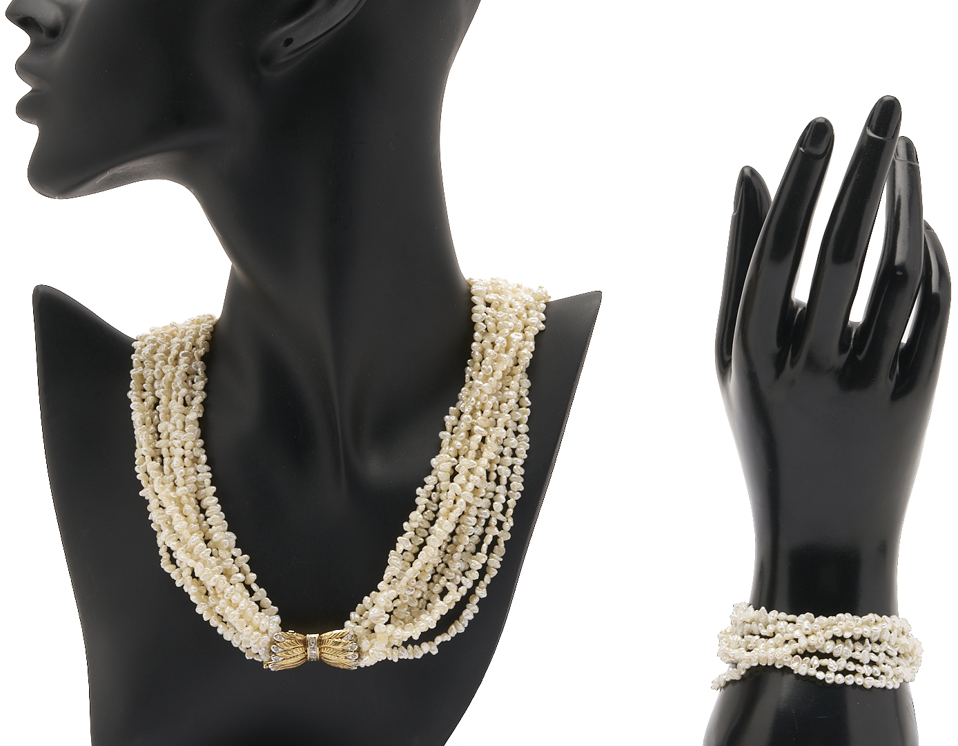 Lot 976: Multi Strand Freshwater Pearl Necklace & Bracelet