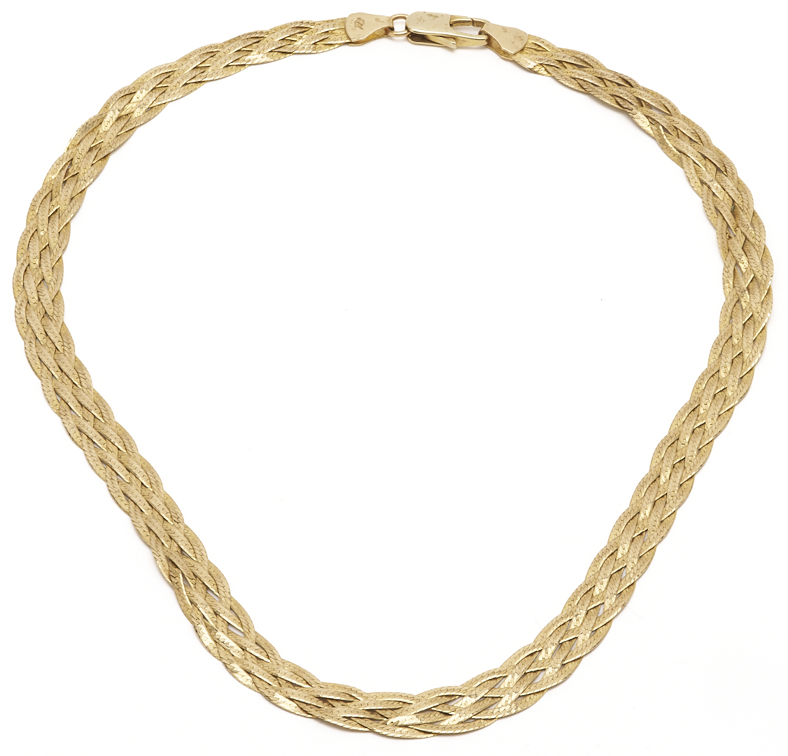 Lot 979: 14K Gold Flat Braid Chain Necklace
