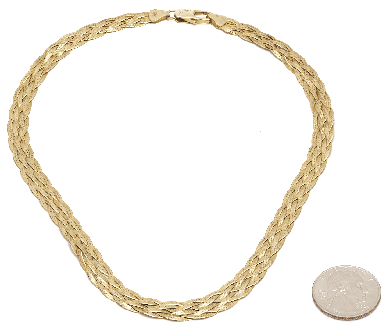 Lot 979: 14K Gold Flat Braid Chain Necklace
