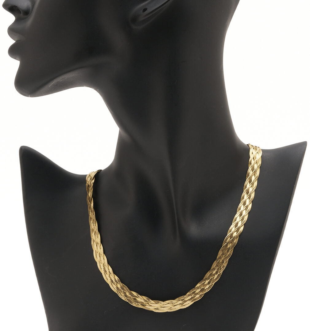 Lot 979: 14K Gold Flat Braid Chain Necklace