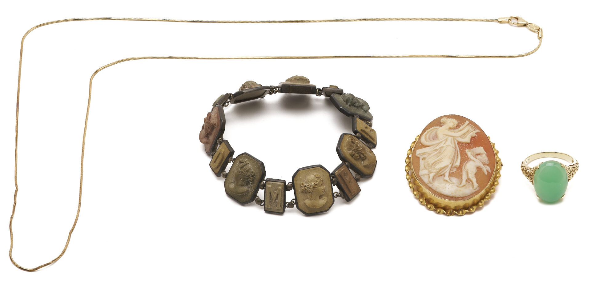 Lot 980: 4 Gold, Silver, & Gemstone Jewelry Items