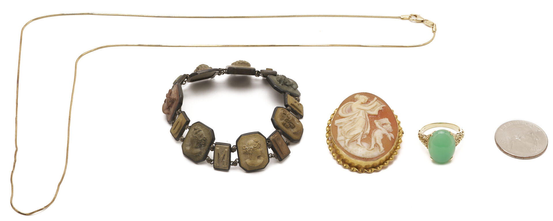 Lot 980: 4 Gold, Silver, & Gemstone Jewelry Items