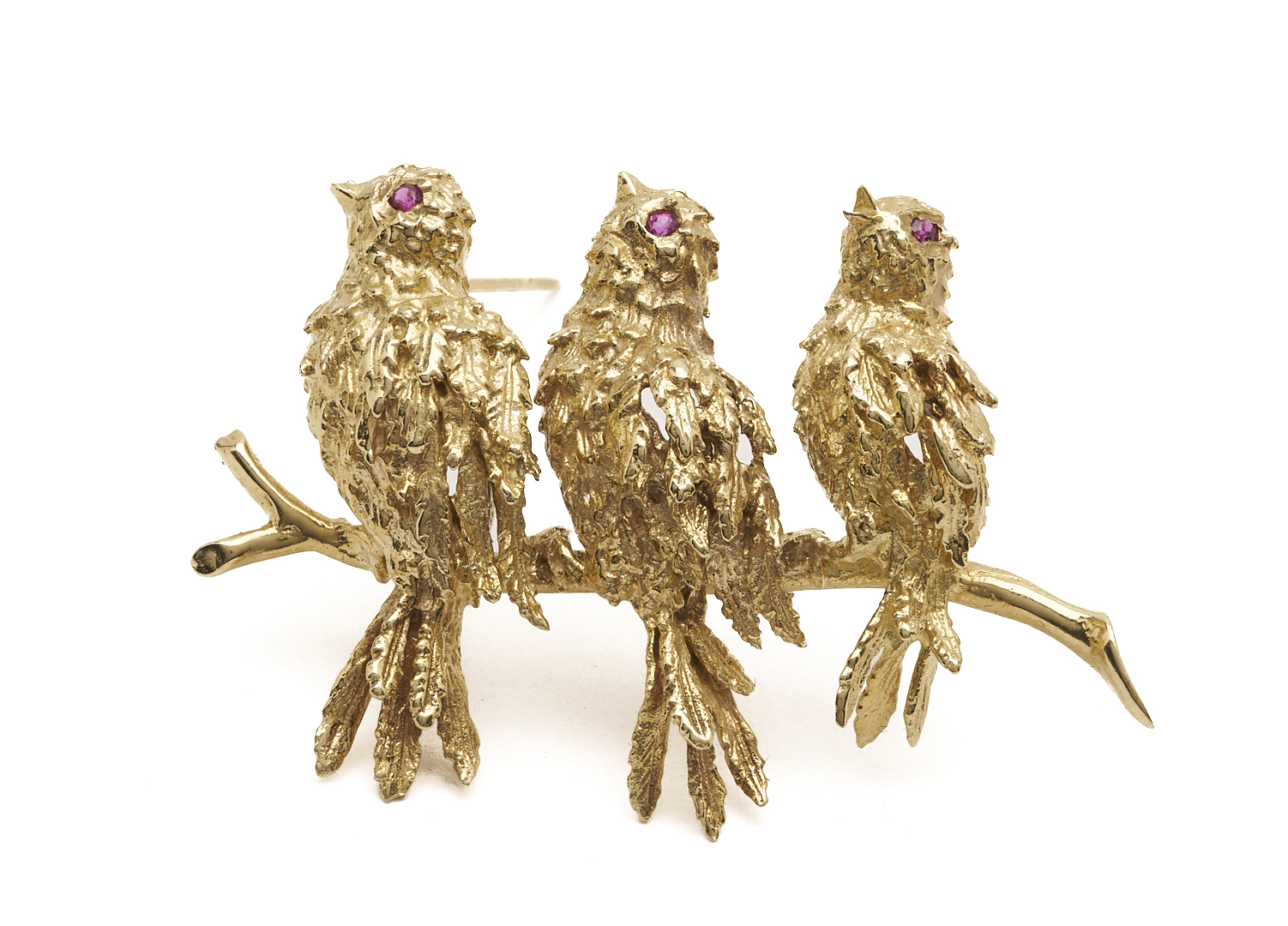 Lot 982: 14K Gold Triple Bird Brooch