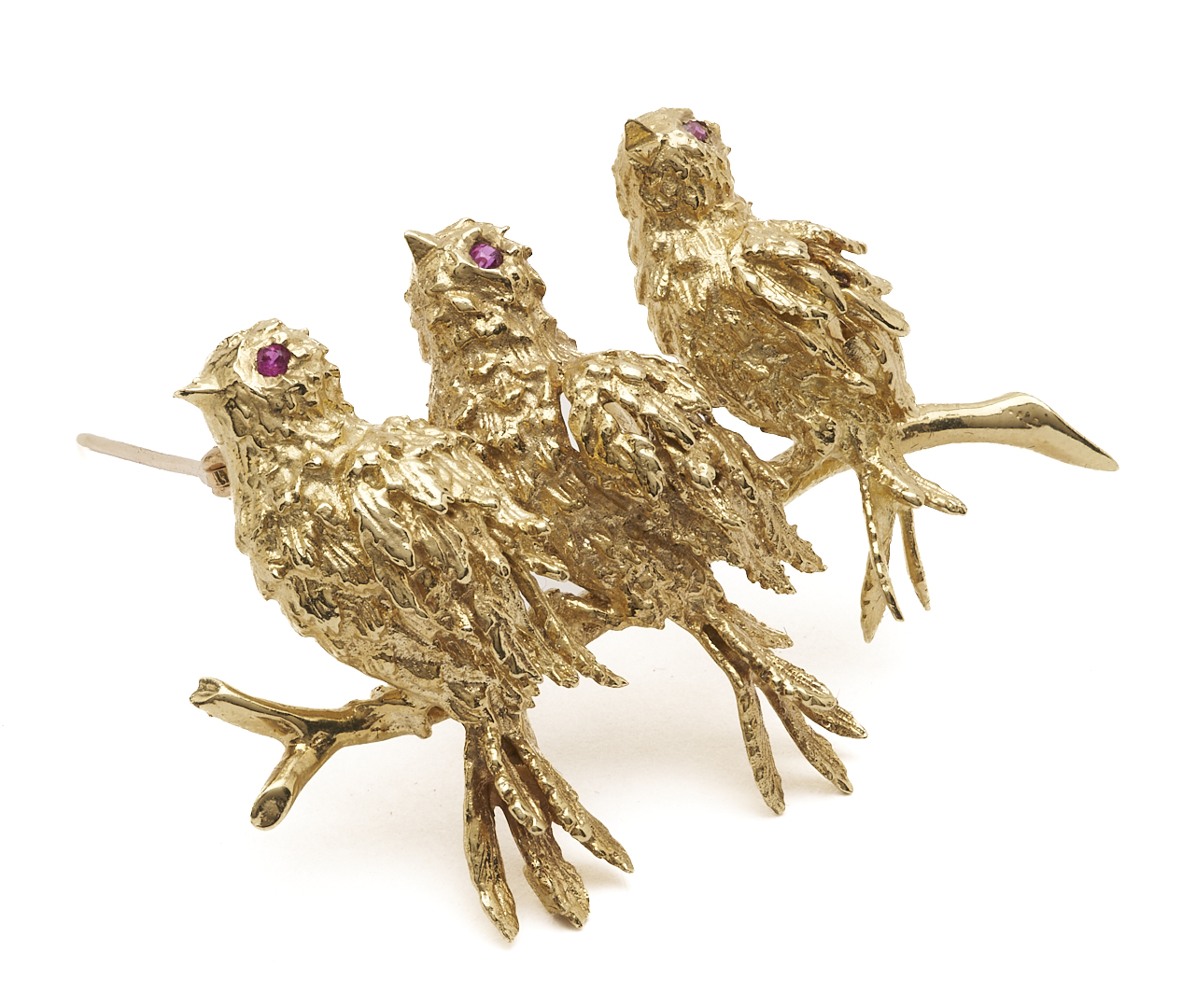 Lot 982: 14K Gold Triple Bird Brooch