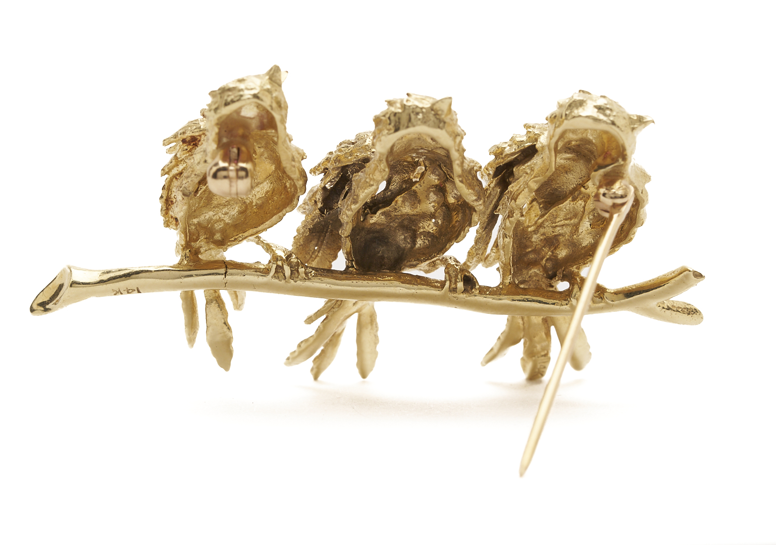 Lot 982: 14K Gold Triple Bird Brooch