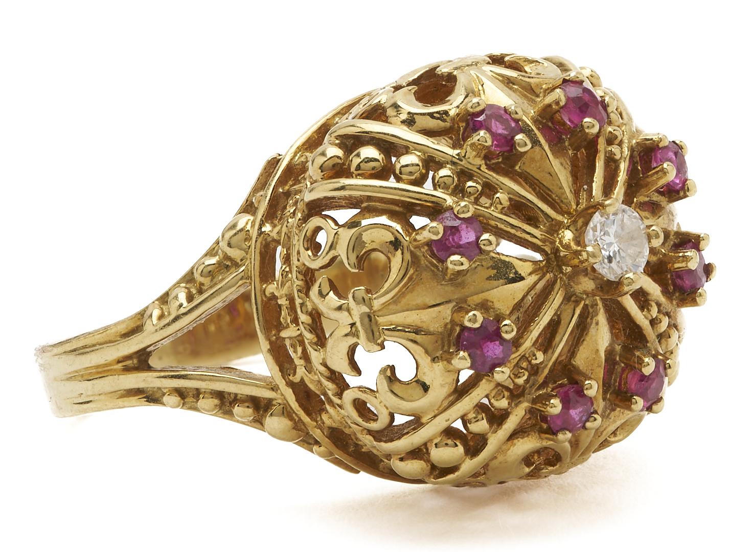 Lot 984: 18K Gold, Ruby & Diamond Crown Ring