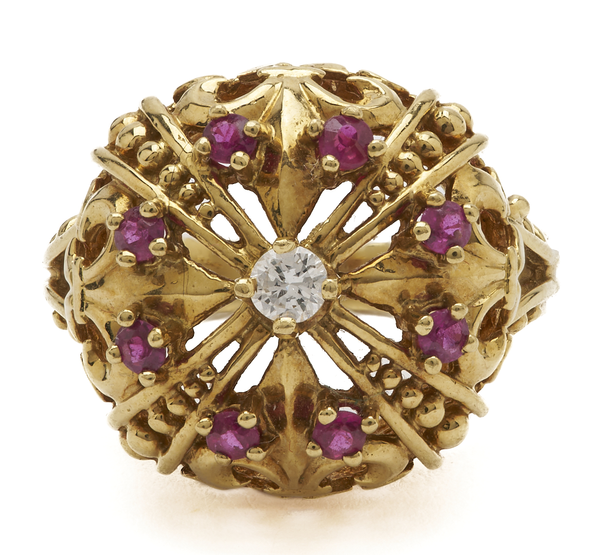 Lot 984: 18K Gold, Ruby & Diamond Crown Ring