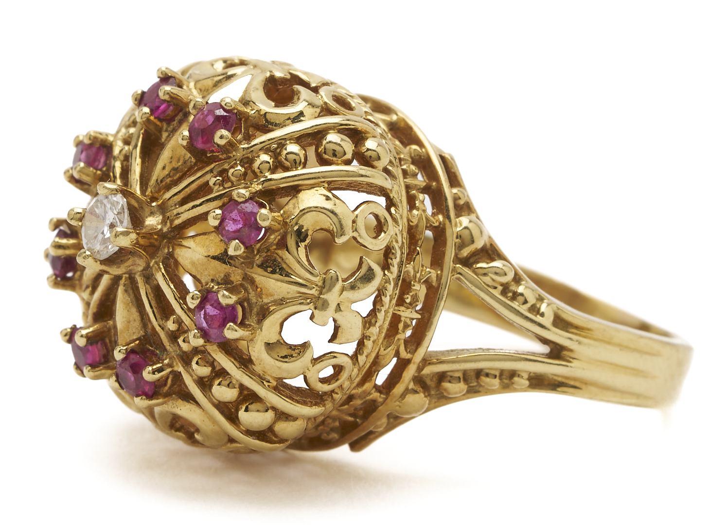 Lot 984: 18K Gold, Ruby & Diamond Crown Ring