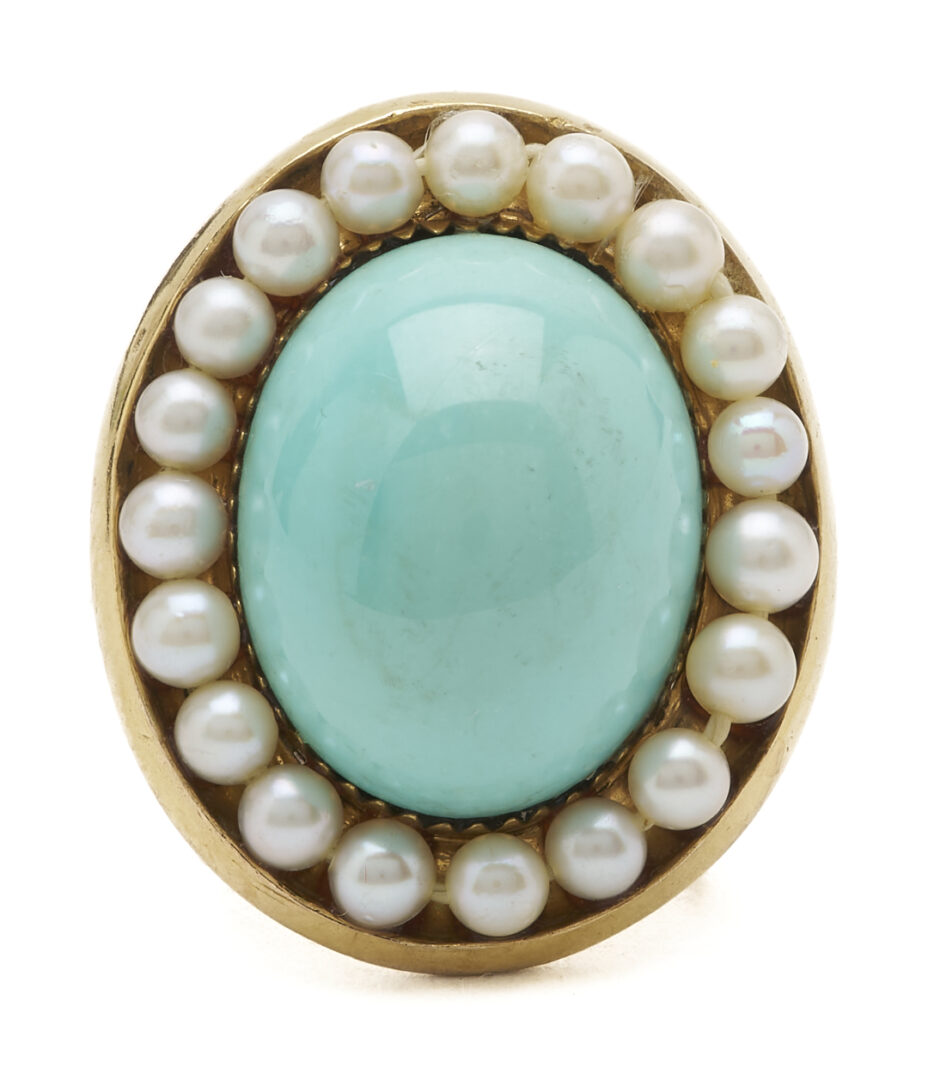 Lot 985: 14K Gold, Turquoise & Pearl Ring