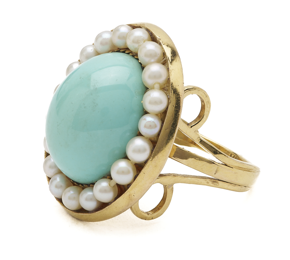 Lot 985: 14K Gold, Turquoise & Pearl Ring