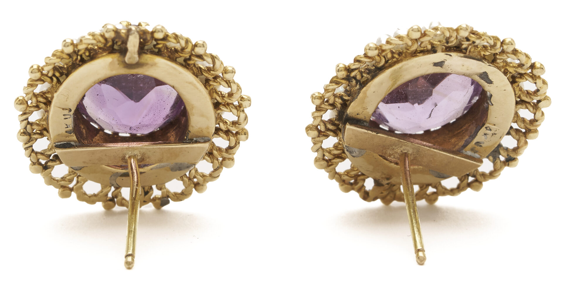 Lot 986: 14K Gold, Amethyst & Pearl Ring and Earrings