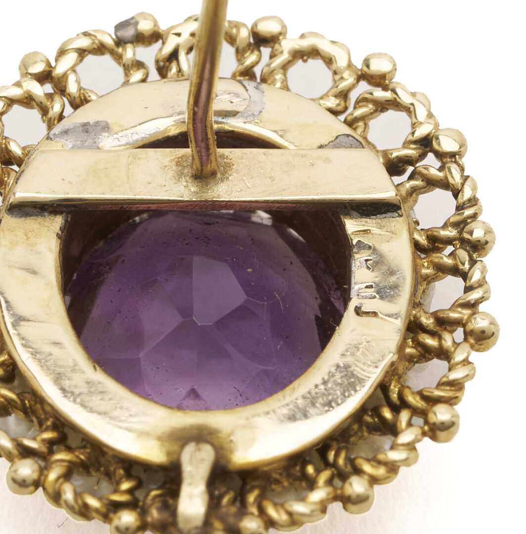 Lot 986: 14K Gold, Amethyst & Pearl Ring and Earrings