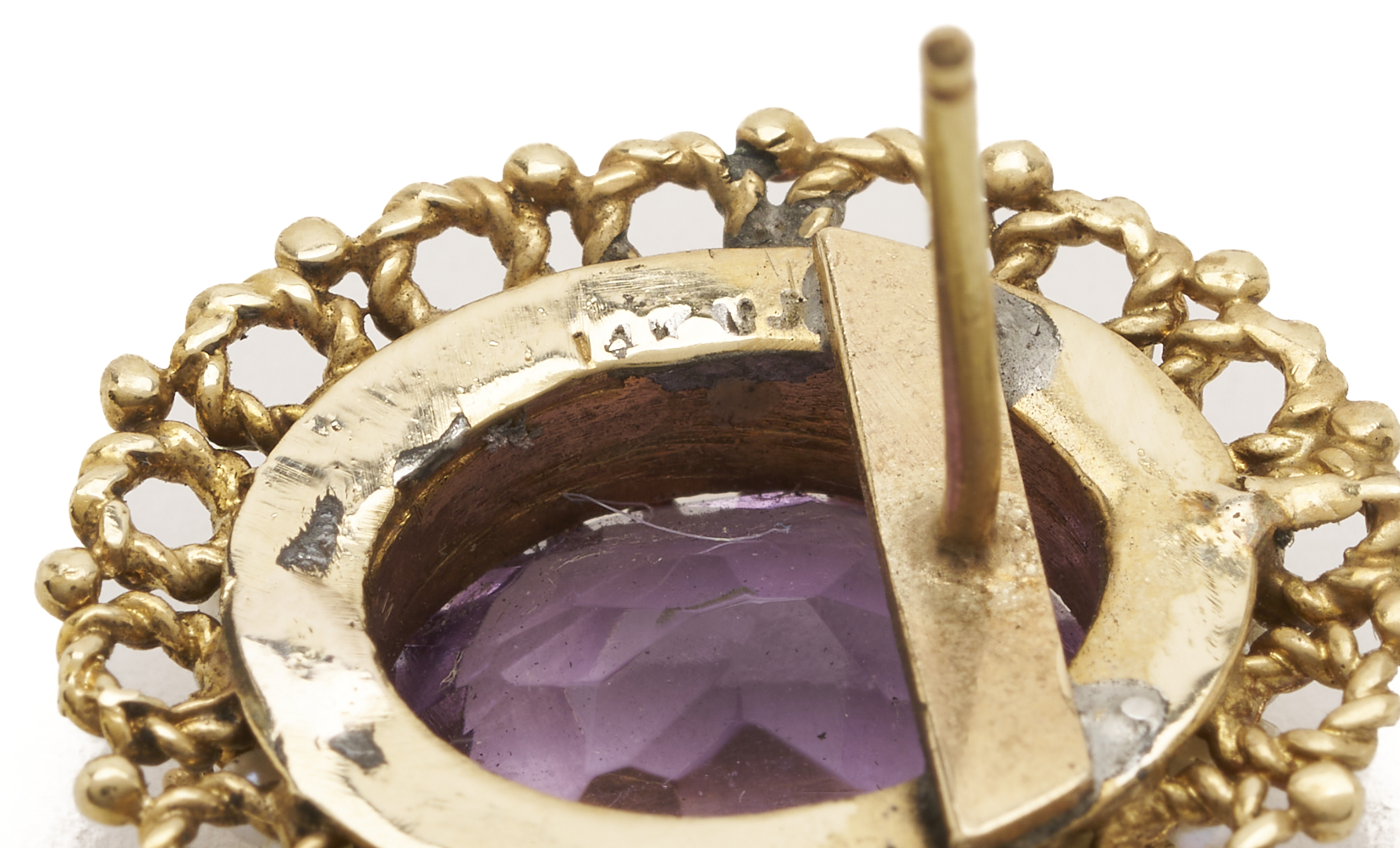 Lot 986: 14K Gold, Amethyst & Pearl Ring and Earrings