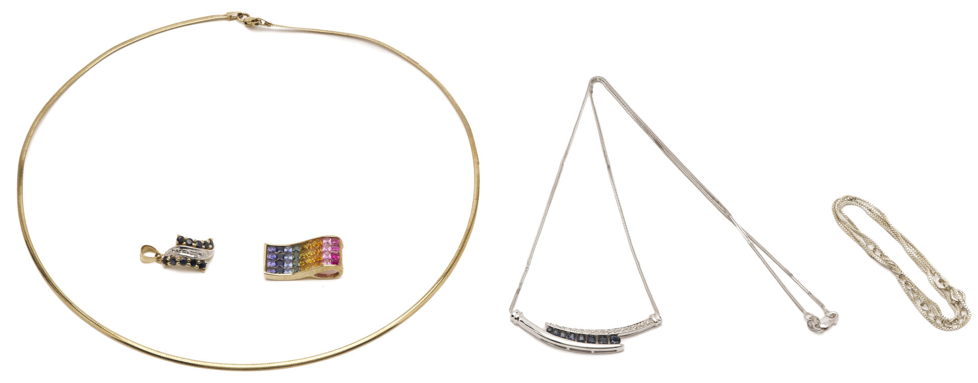 Lot 989: Gold, Silver, & Gemstone Necklace Lot