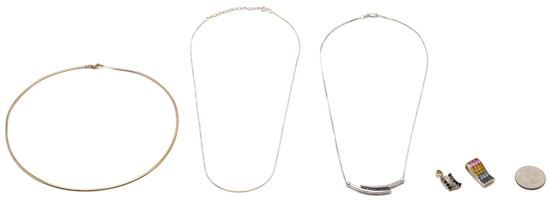 Lot 989: Gold, Silver, & Gemstone Necklace Lot