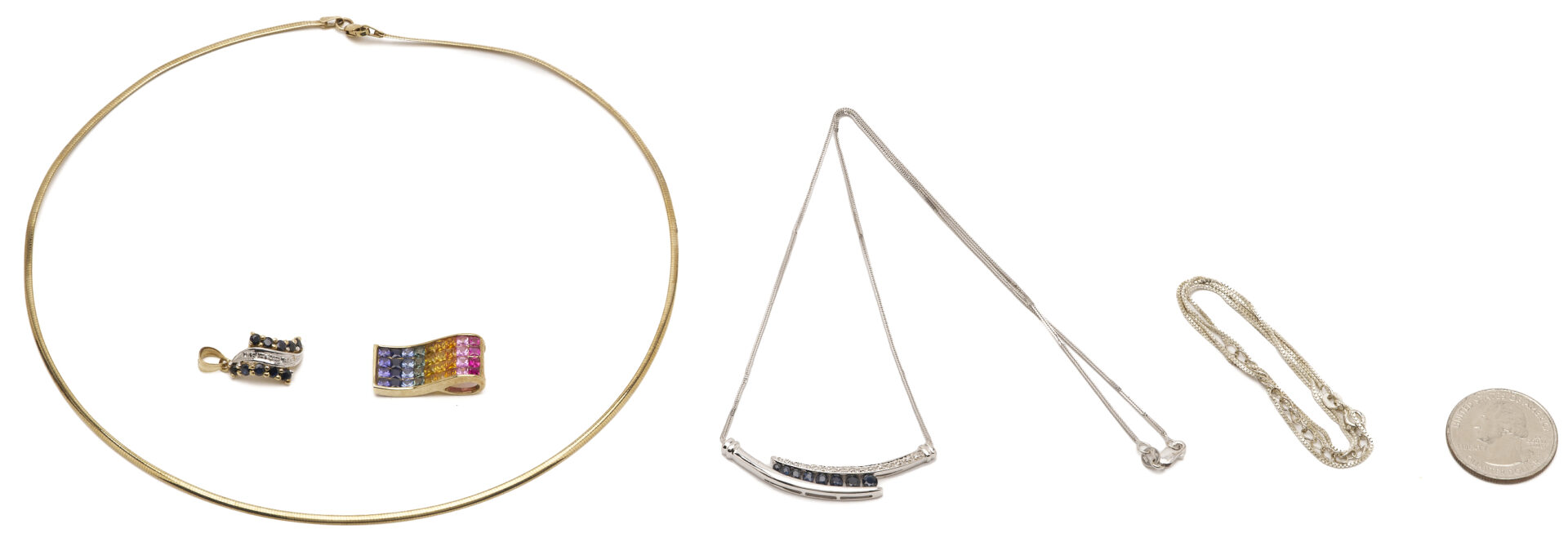 Lot 989: Gold, Silver, & Gemstone Necklace Lot