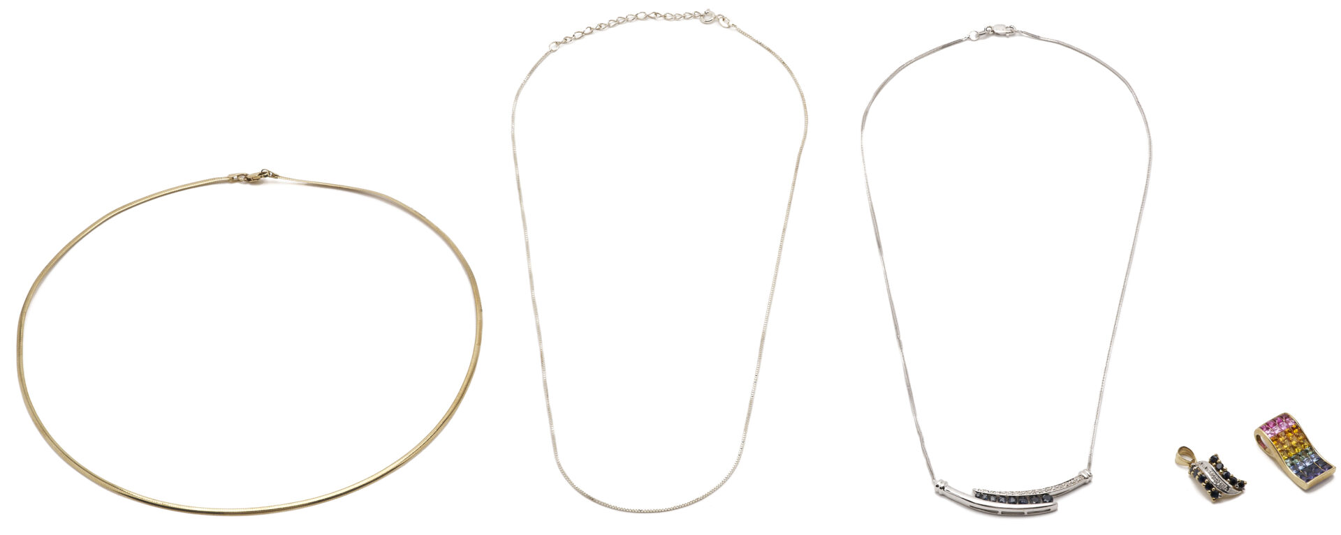 Lot 989: Gold, Silver, & Gemstone Necklace Lot